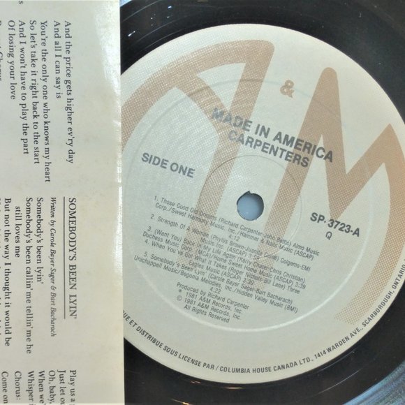1st Press 1981 CARPENTERS Made In America Vinyl Record A&M Records #SP3723A LP - Picture 3 of 4